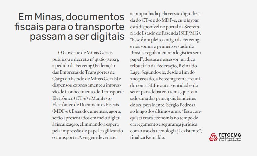 Saiu na imprensa: Logística sem papel na Revista CNT Transporte Atual