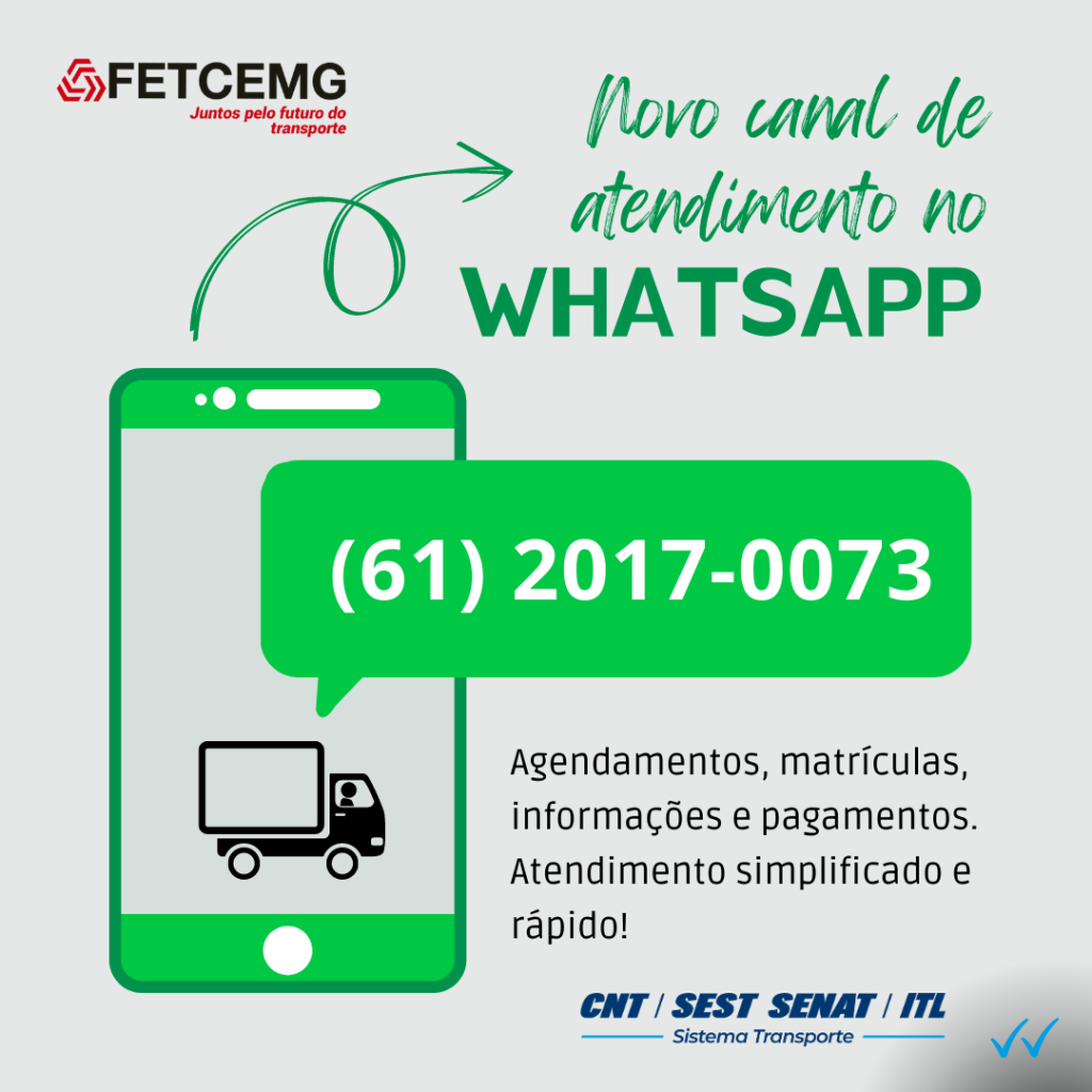 Entre em contato com o SEST SENAT pelo Whatsapp