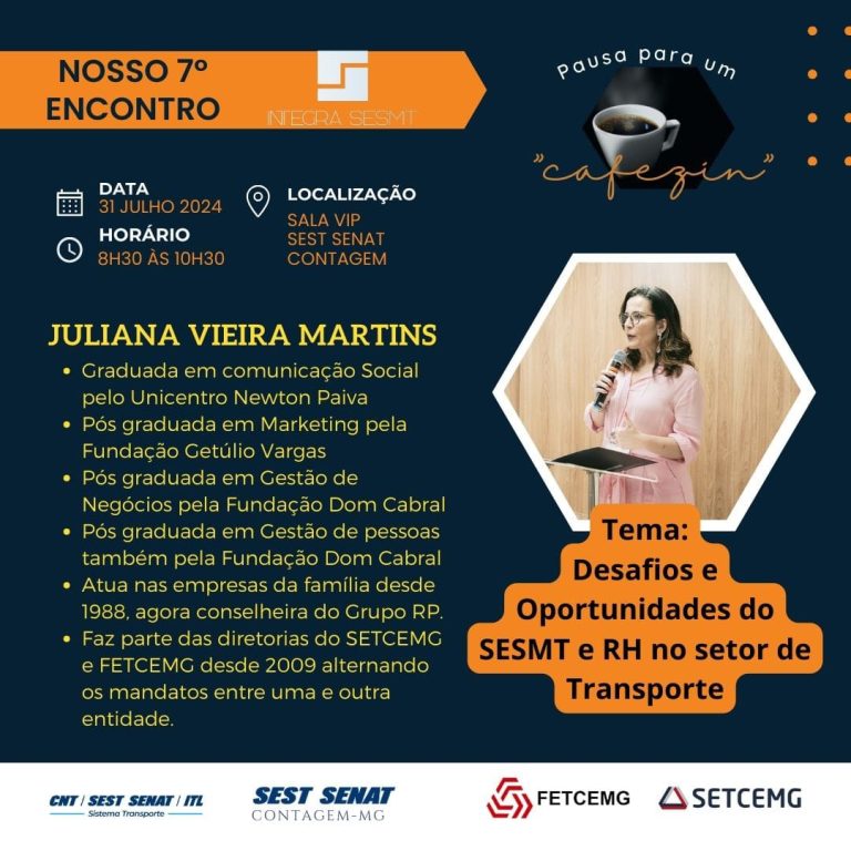 Diretora da FETCEMG vai falar sobre os desafios e oportunidades do SESMT e RH no setor de Transporte